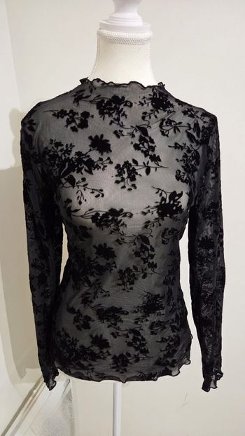 Superbe haut transparent en velours de peluche avec maille douce et motifs floraux délicats femmes
