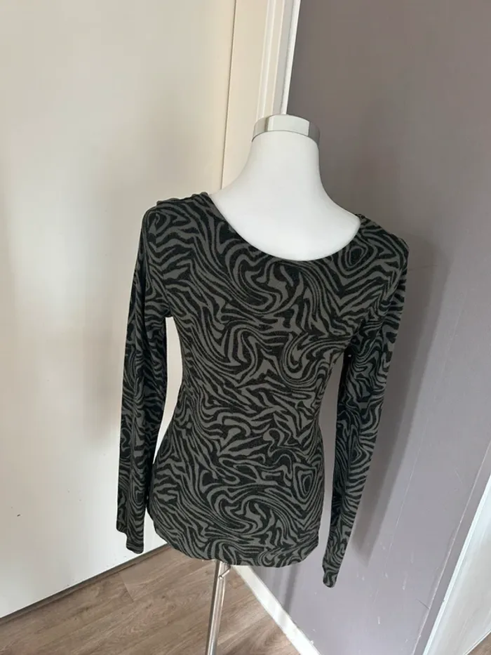 Promod pull fin maille imprimée vert, noir, femme, taille 38 - photo numéro 4