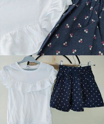 6 ans ensemble été teeshirt tex (5-6 ans taille grand) et jupe Okaïdi (6 ans)