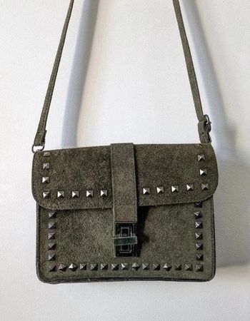 Sac à bandoulière clouté vintage - en cuir daim - Genuine Leather - Made in Italy