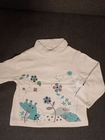 Tee shirt col roulé blanc/turquoise