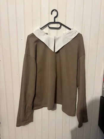 Pull Zara marron col blanc 100% coton