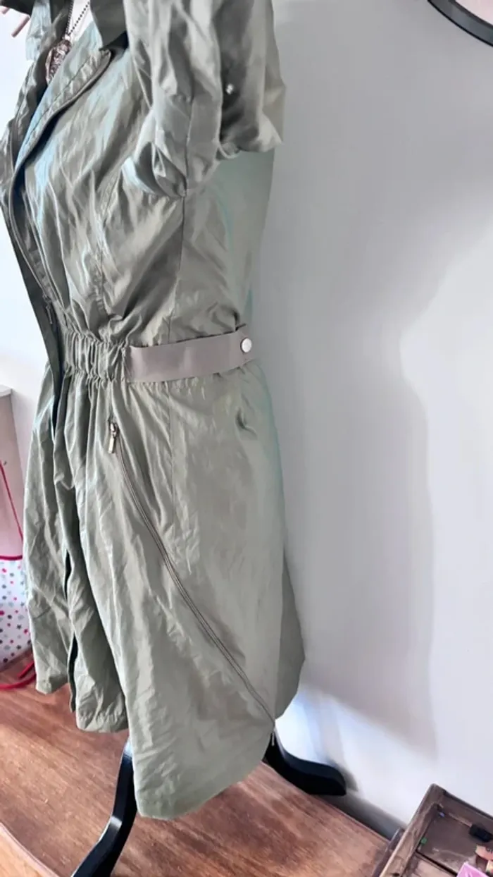 💕 parkas long imperméable cintré kaki taille 36 s - photo numéro 6