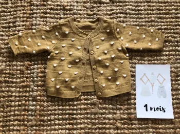Gilet tricot jaune moutarde à pois