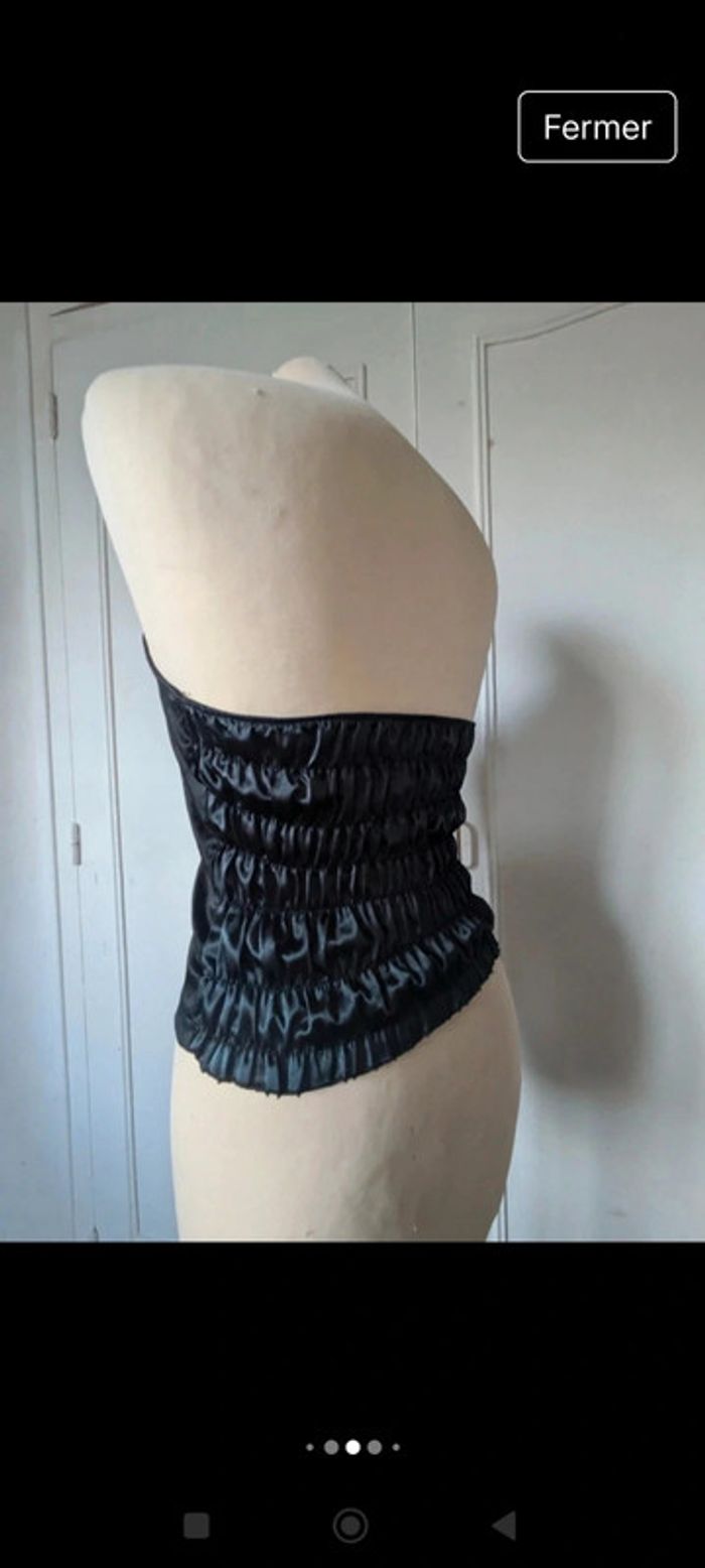 💎 Top bustier femme vintage s 36 noir argenté à rayures - photo numéro 4