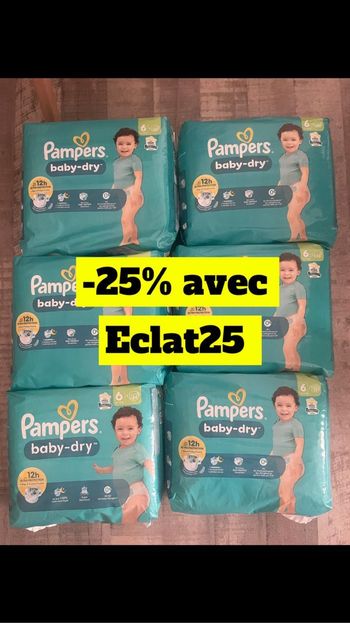 Six paquets de couches pampers baby dry taille 6