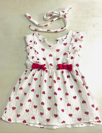 Robe bébé fille 100% coton amour cœurs avec bandeau 18-24 mois Temu