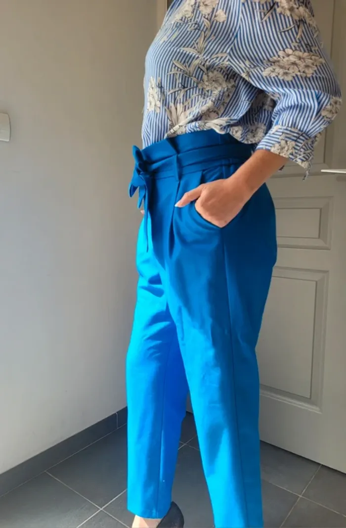 Pantalon chino Carotte bleu taille S - photo numéro 3