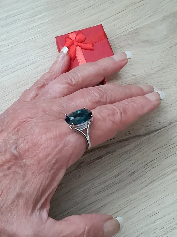 Bague avec grande pierre bleue, style Bohème, taille 60 - photo numéro 6