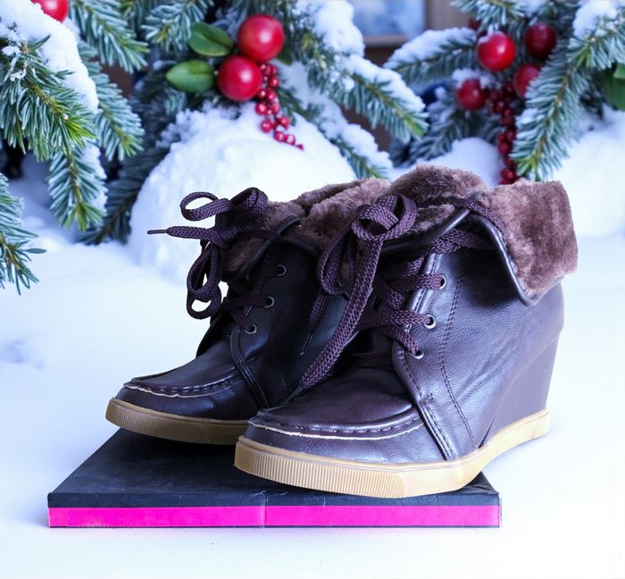 COCOPERLA - NEW - BOTTILLONS A LACETS FEMME CHOCOLAT REVERS FAUSSE FOURRURE 38 - photo numéro 4