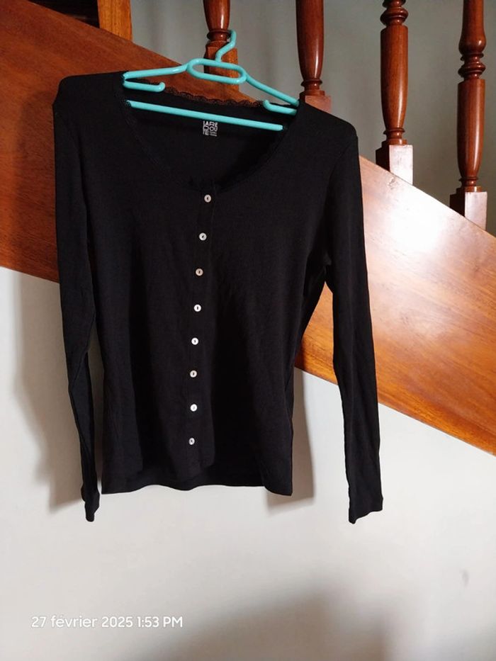 T-shirt boutonné manches longues, détail dentelle - taille XL - La Redoute Collections - couleur noi - photo numéro 8