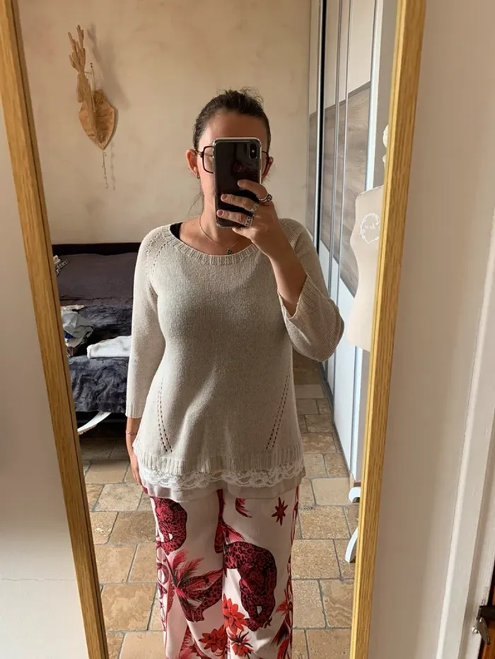Pull crème en maille La Fée Maraboutée taille 2 - photo numéro 2