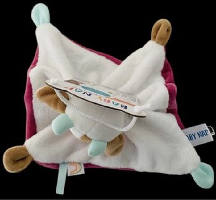 ❤️B4590 Doudou Plat Mouchoir BABY NAT' Babynat Vache Blanc Rose Pistache - photo numéro 2