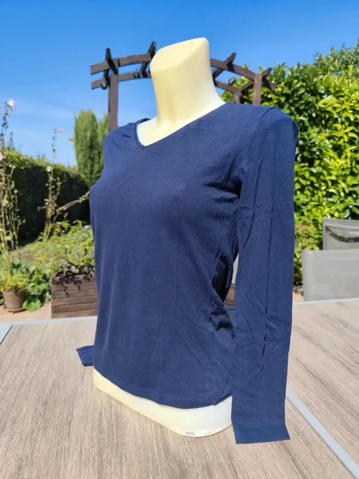 Tee shirt manches longues col en V bleu marine T38 - Arkitect - photo numéro 2