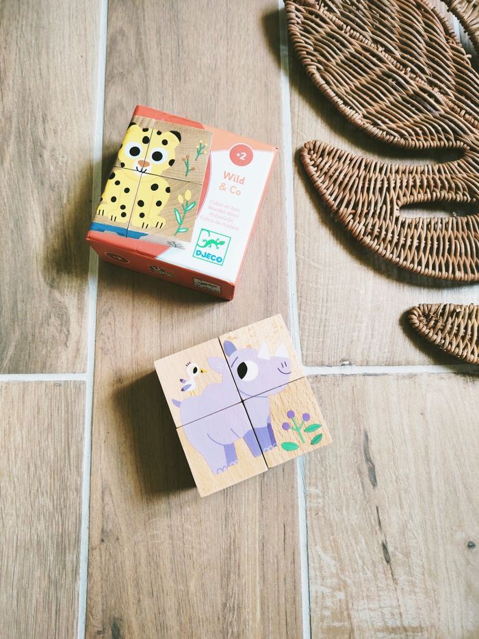 🐯Puzzles cubes 6 en 1 animaux de la savane en bois marque Djeco - photo numéro 4