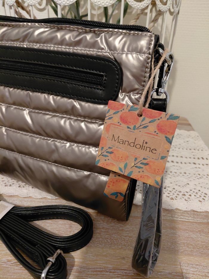 Sacoche matelassé doudoune taupe métallisé - photo numéro 4