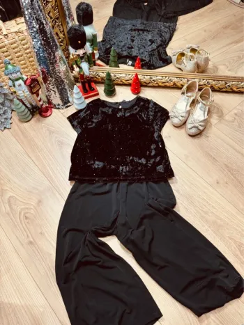 Taille 6 ans combinaison 2 en 1 fête fille noire * velours scintillant * 🎄
