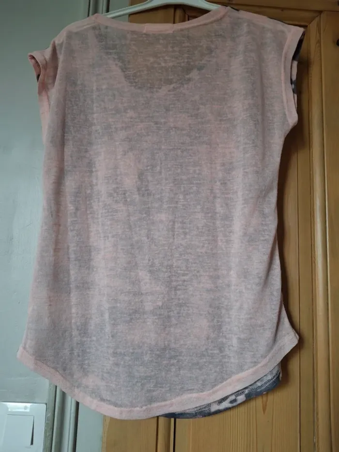 Tee-shirt rose clair tête de tigre avec paillettes - photo numéro 2