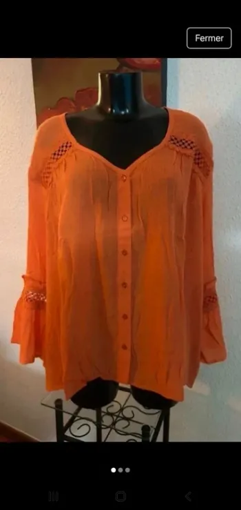 Blouse unie détails macramé T44