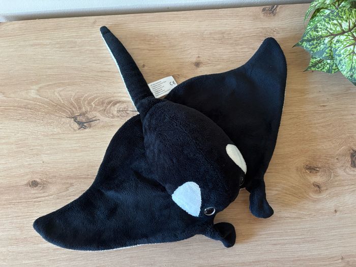 Doudou peluche raie manta noir blanc petjes world - photo numéro 2