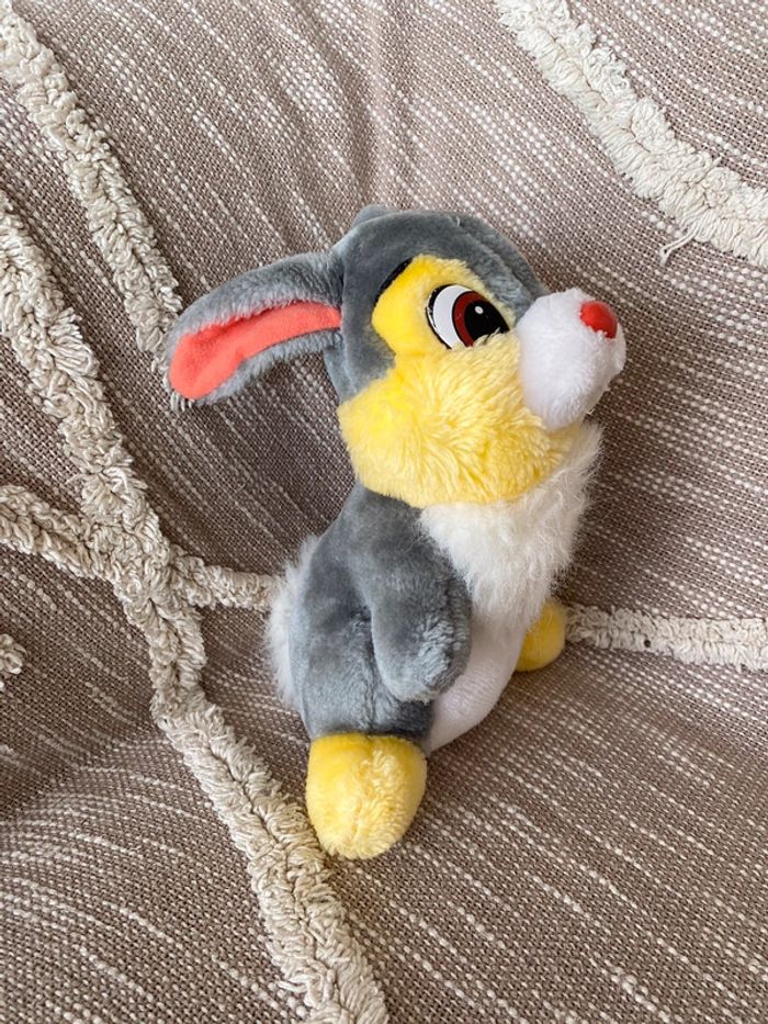 Peluche doudou 28cm Disney Bambi Panpan lapin gris et jaune vintage très bon état - photo numéro 2