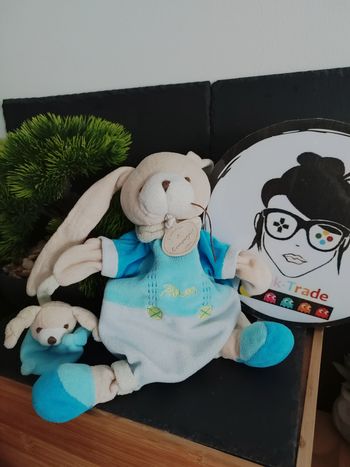 doudou et compagnie lapin marionnette bleu bébé pinou vert beige Blanc DD003287