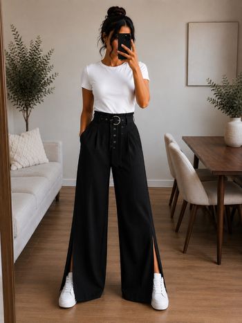 🖤 Pantalon noir taille haute fendu Bershka – Taille S 🖤