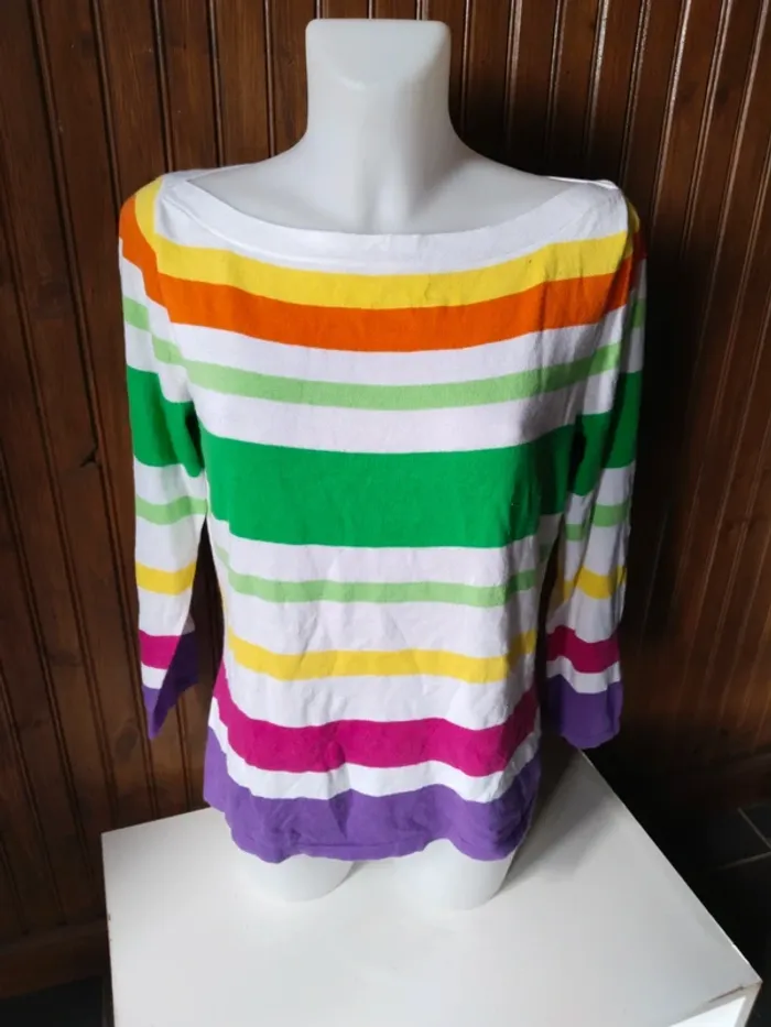 Superbe pull rayé de marque Lauren Ralph Lauren femme taille L 40 42