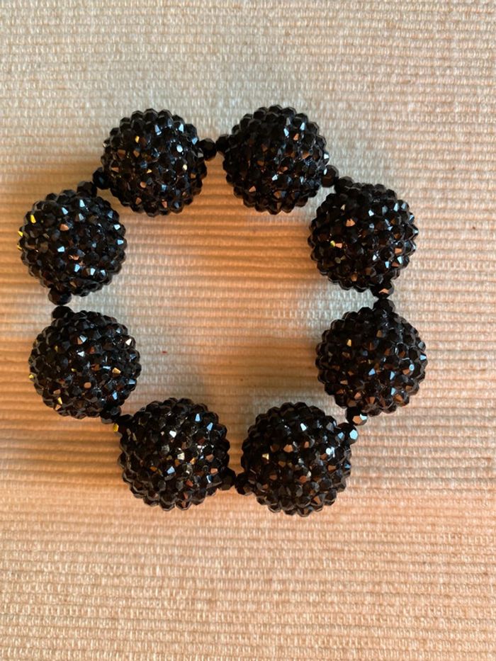 Bracelet en perles noires avec strass noirs - photo numéro 6