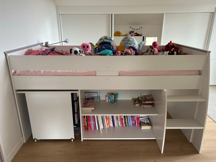 Lit mezzanine avec bibliothèque, rangements et bureau - photo numéro 2