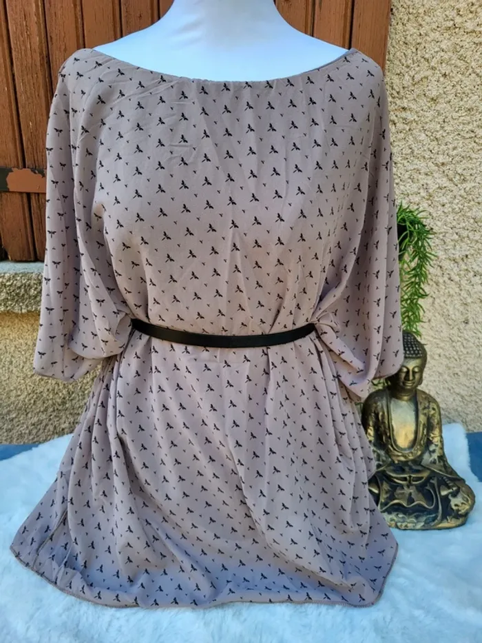 Blouse voile chauve-souris libellule taupe noir taille 44