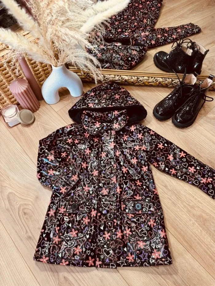 Taille 3 ans imperméable fille Tissaia noir rose orange * motifs * 💕