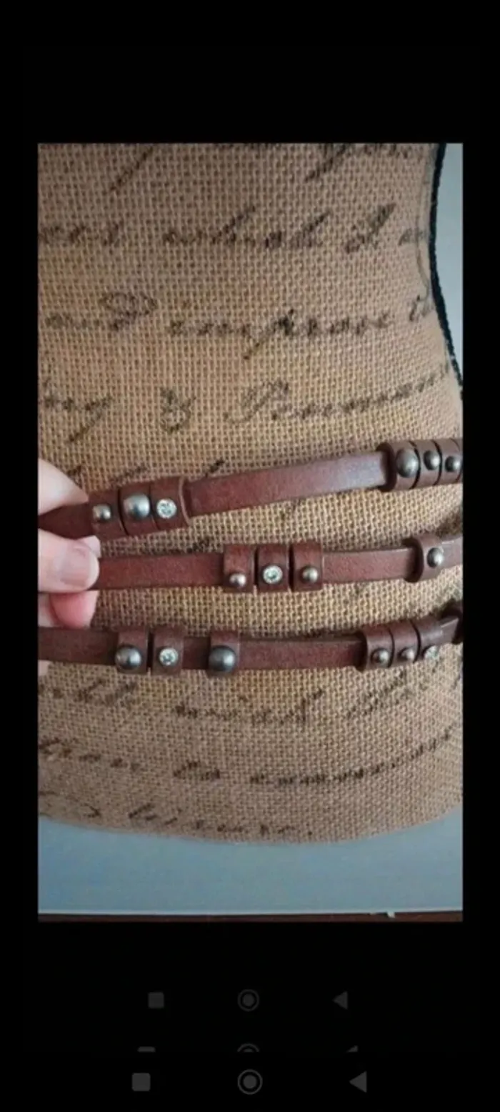 Ceinture marron trois rangs 90 cm femme - photo numéro 2