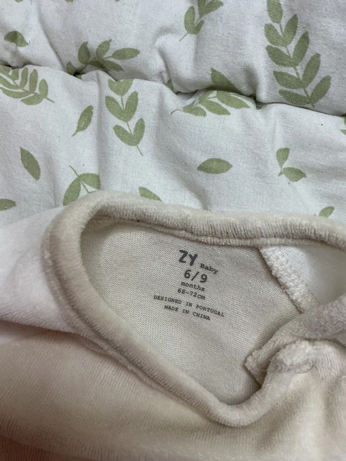 pyjama grenouillère en velours beige et blanc 6/9 mois zy baby - photo numéro 6