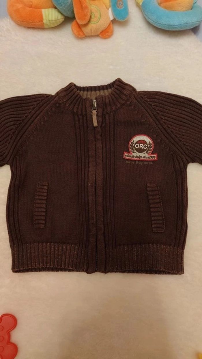 Gilet zippé côtelé marron "Have Fun With Orc" T. 6 mois Orchestra 💮100% Coton - photo numéro 4