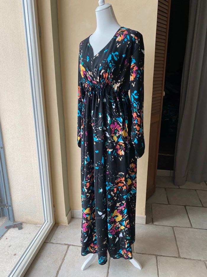 Robe longue noire à motifs multicolores S.E.N 44