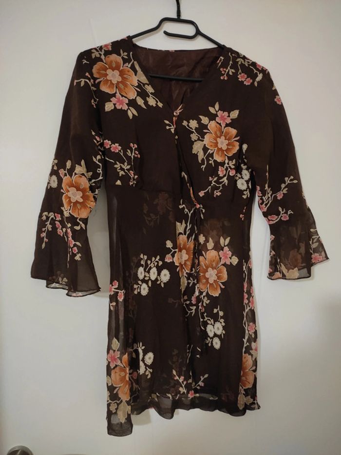 Tunique marron à fleurs - photo numéro 3