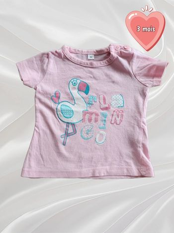 T-shirt manches courtes rose fille 3 mois