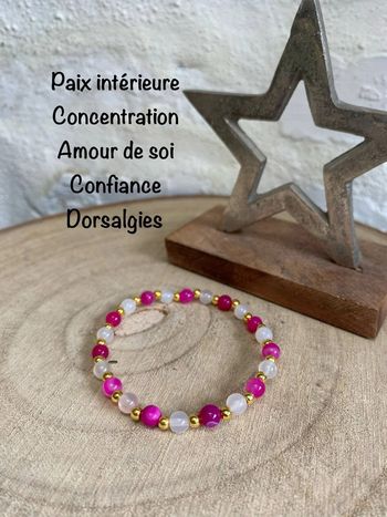 Bracelet agate blanche et agate rose teintée 19 cm , lithothérapie