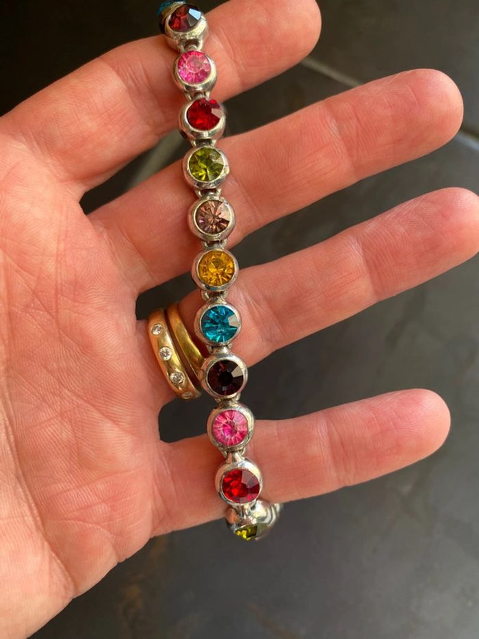 Parure bracelet et broche avec strass brillants multicolores - photo numéro 10