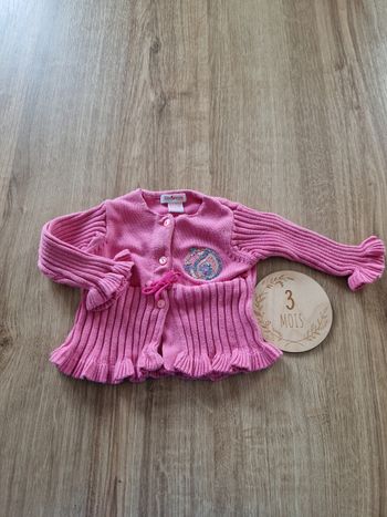 Adorable Gilet Cardigan Rose Tricoté Bébé Fille - Marque Orchestra - T. 3 Mois