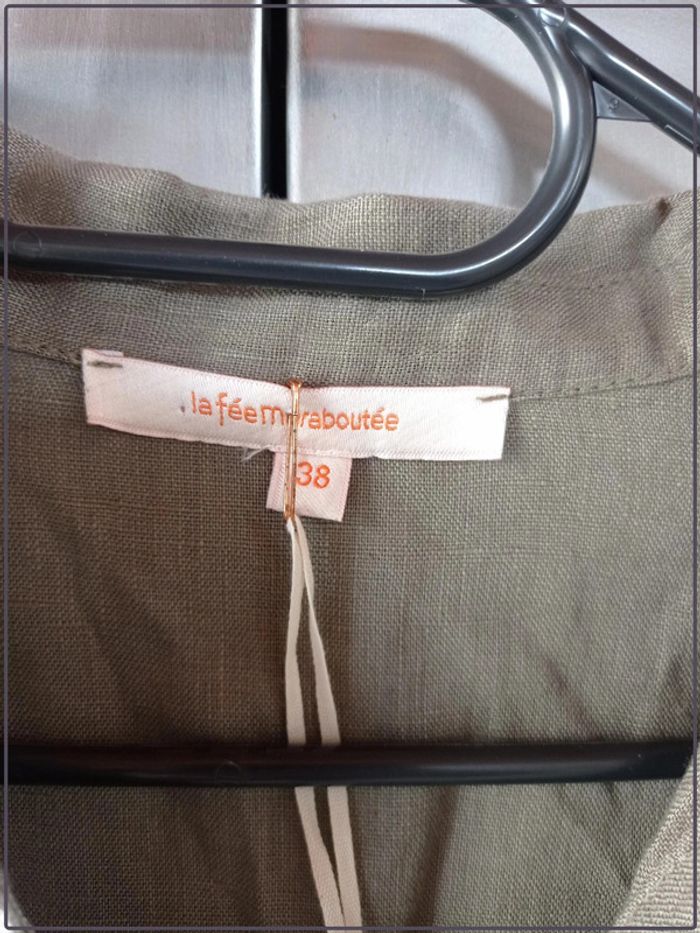 Robe neuve vert lichen manches courtes en lin taille 38 La Fée Maraboutée - photo numéro 4