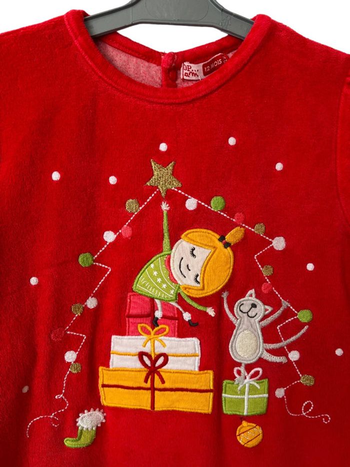 Pyjama en velours rouge, motifs Noël - DPAM 12 mois (74cm) - photo numéro 2