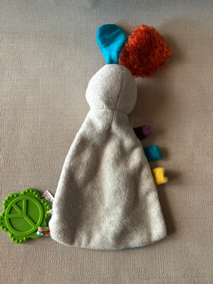 Doudou plat lapin jef orange gris bleu multicolore Ebulobo - photo numéro 2