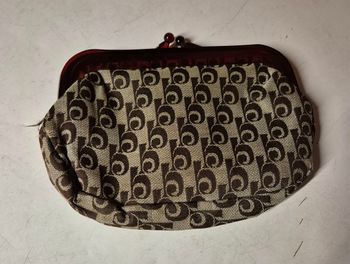 Pochette vintage tissu imprime marron et beige
