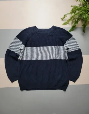 Pull sweat knit en maille pull&bear bleu marine blanc taille M