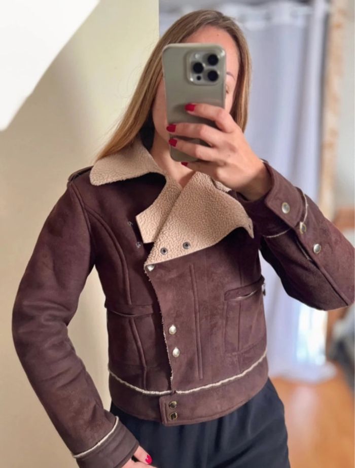 Veste style aviateur marron type peau de mouton Morgan 36 S