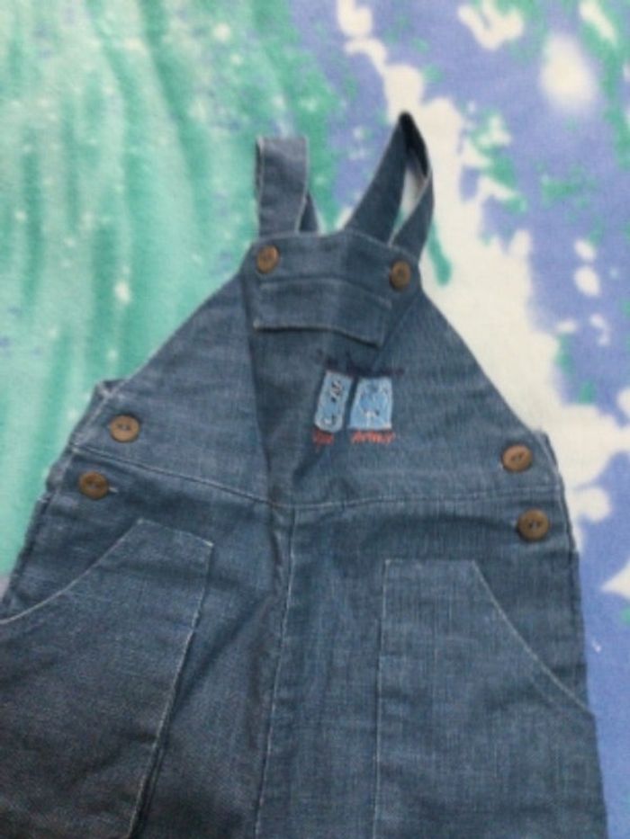 pantalon salopette neuf bleu kiabi baby 55% lin 45% coton 6 mois