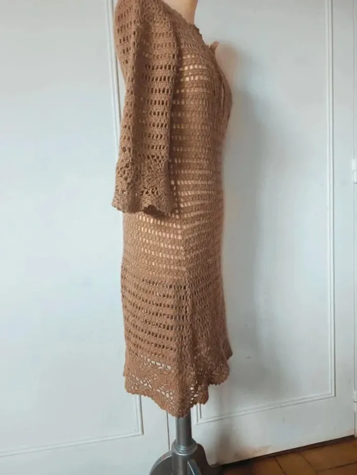 💎Robe femme maille coton beige fil doré MNG casual sportswear t sm 36 38 design look - photo numéro 3