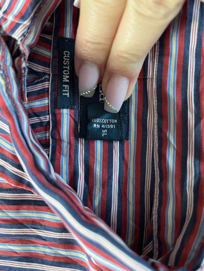 Chemise à manches longues rayée bleue, blanche et rouge Ralph Lauren pour homme, taille M - photo numéro 7